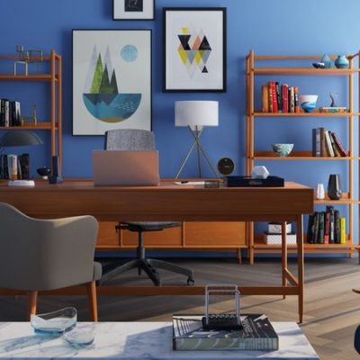 brown wooden desk with rolling chair and shelves near window.jpg